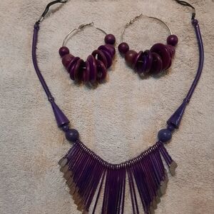 Purple Beaded Necklace and Earring Set